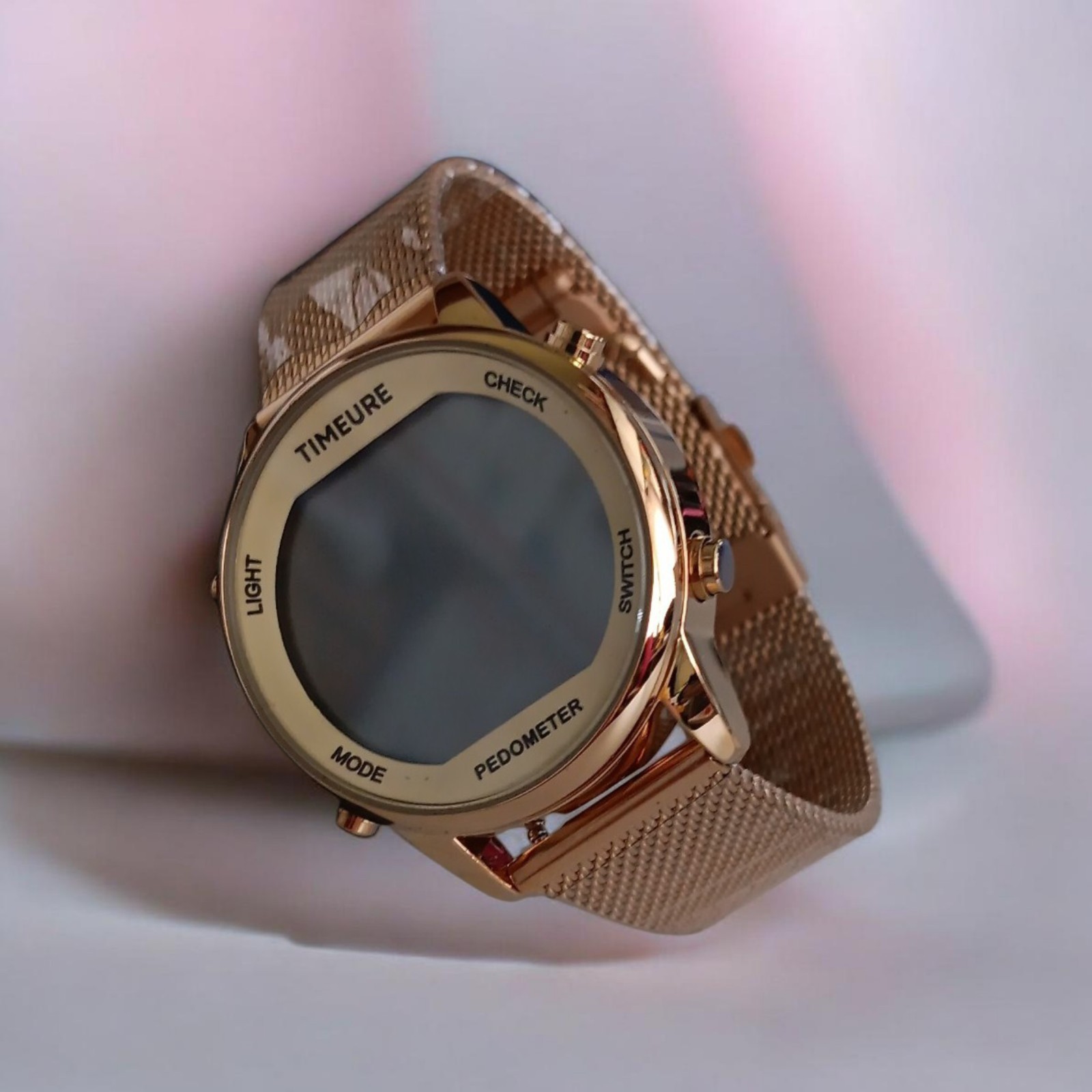 TIMEURE Gold Digital Pedometer Watch – Mesh Band – New in Box