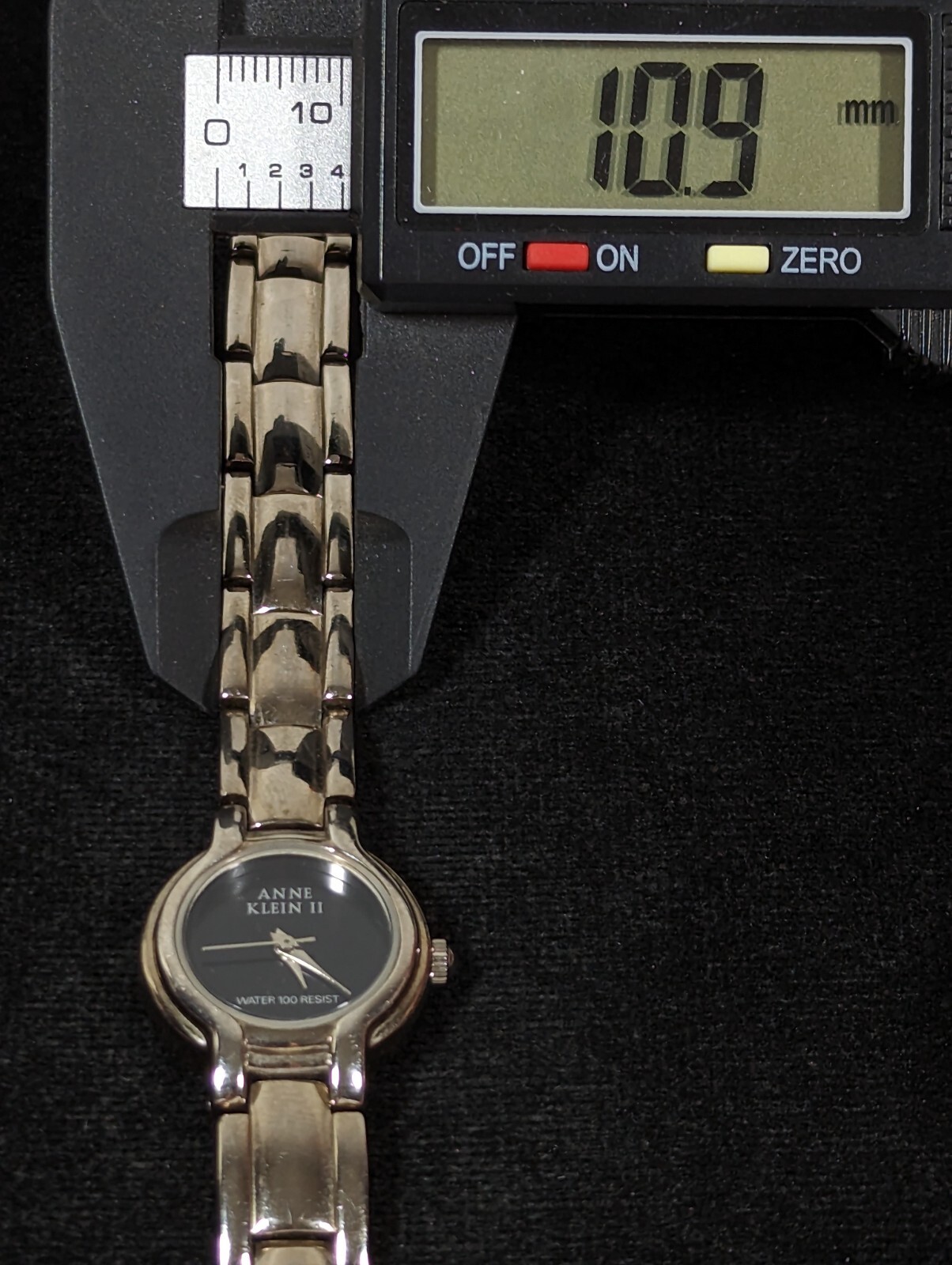 Anne Klein Black Dial Silver Tone Round Case Link Bracelet Band Watch 6.5 Inch