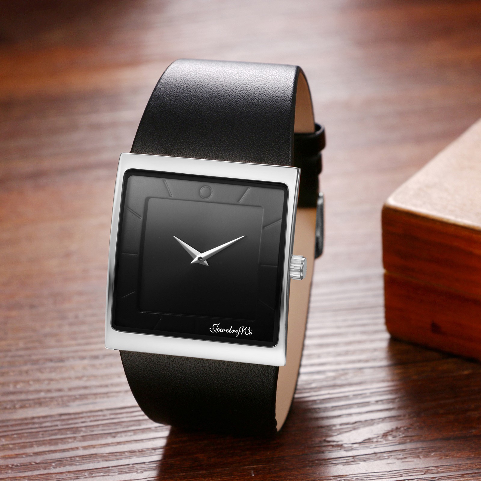 Leather Strap Square Analog Quartz Watch Japanese Movement Business Casual 3ATM