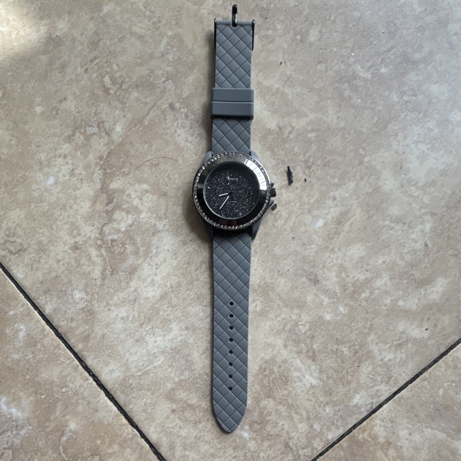 Geneva Platinum Women’s Quartz Analog Black Dial Gray Silicone Strap 40-43.9mm