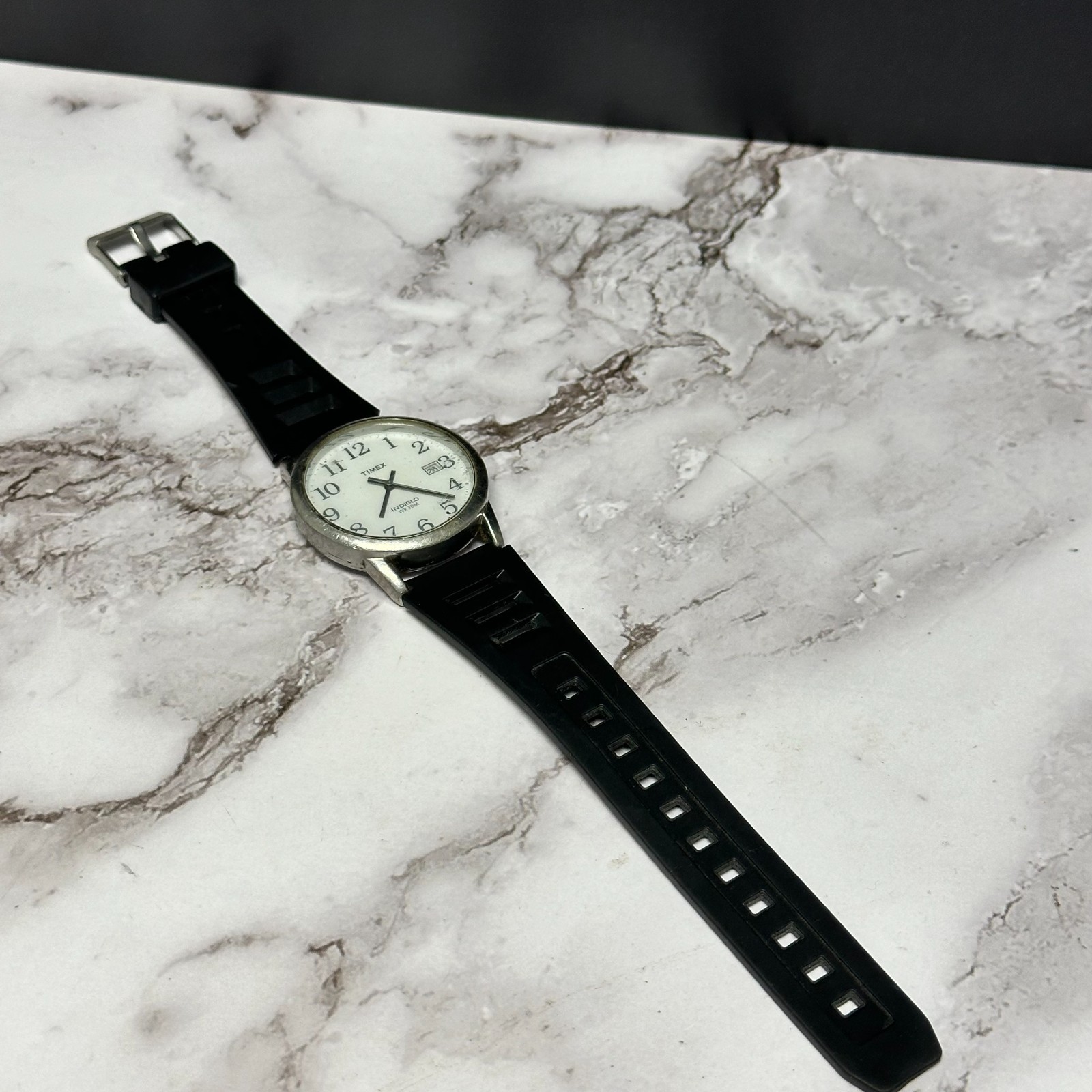 Timex Easy Reader Watch Men Silver Tone MISSING CROWN TOP Working 9.5″