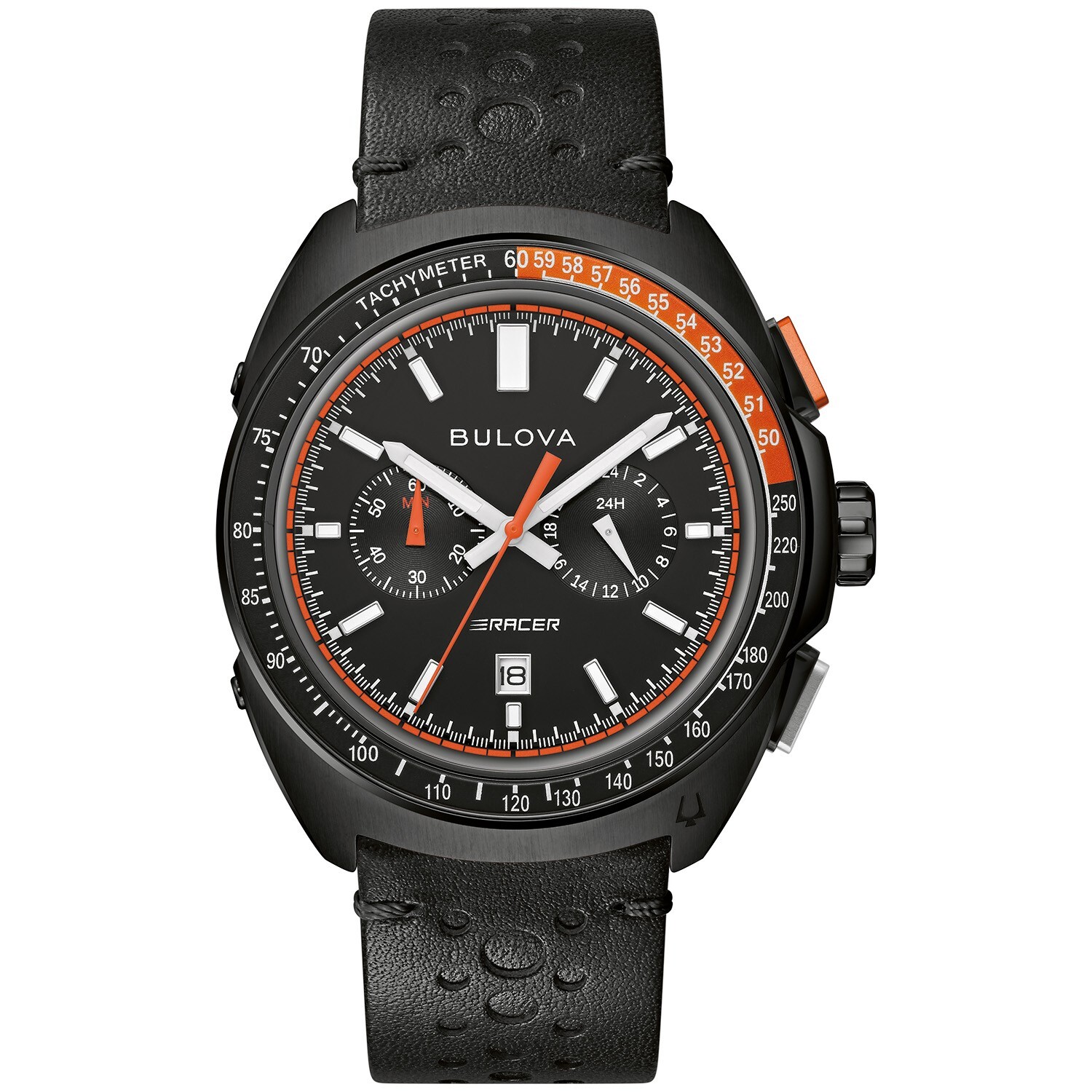 Bulova Men’s Racing Chronograph Calendar Quartz Black Leather Watch 42 MM 98B428