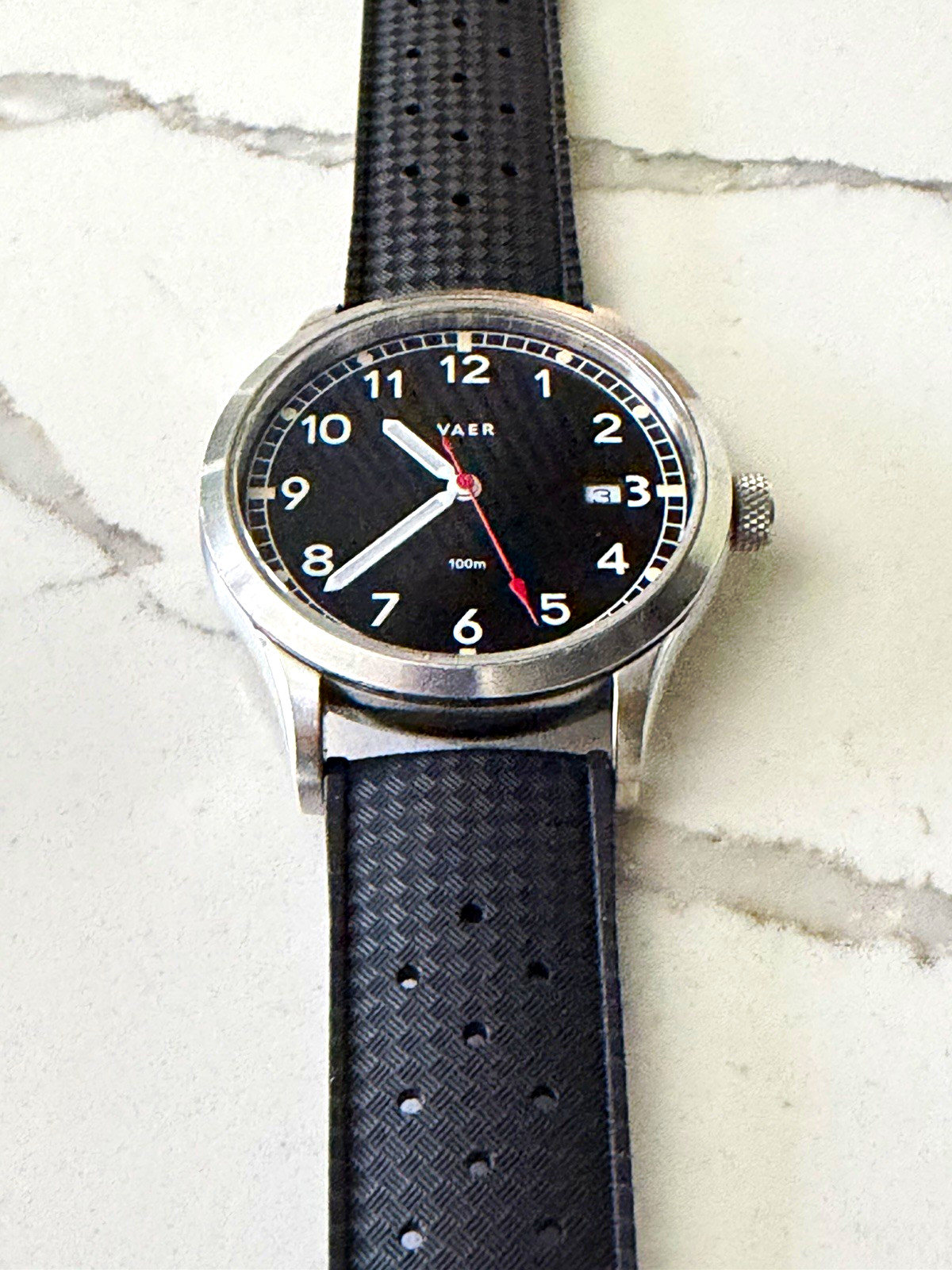 Original Swiss Movement 40mm Vaer Heritage Black Watch w/ 100m and Date