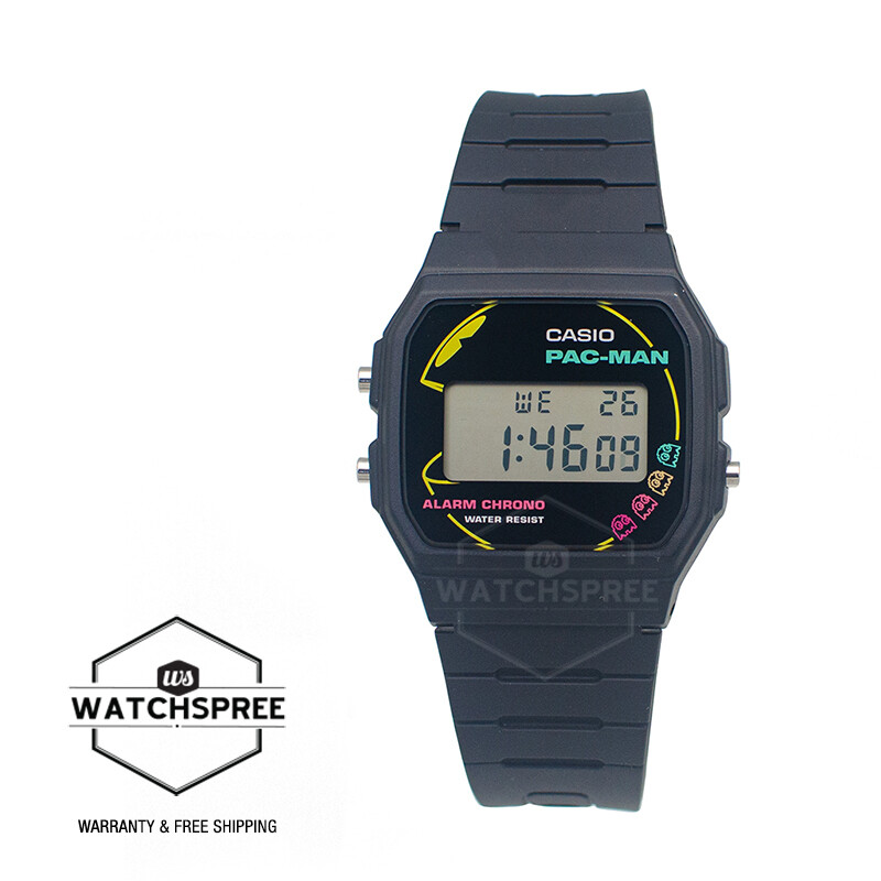 Casio Digital PAC-MAN Collaboration Bio-Based Black Resin Band Watch F-91WPC-1A