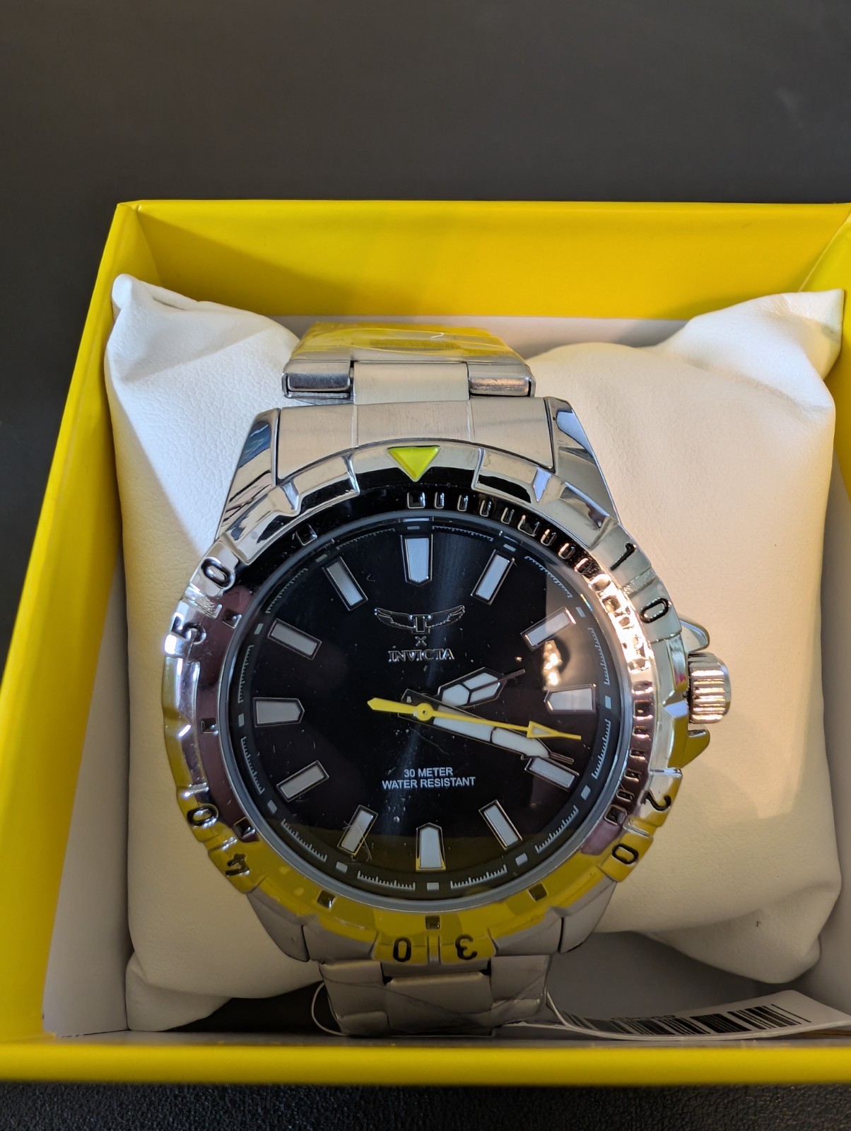 Invicta Specialty 69040 Mens Watch Stainless Steel Black Dial Yellow Accent NIB