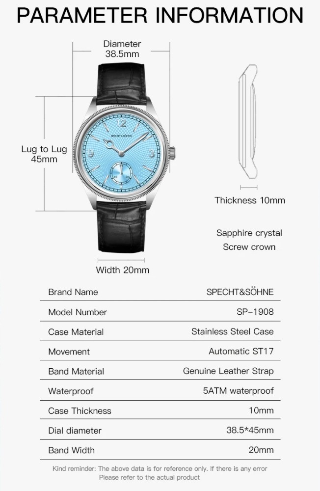 Men’s Automatic Mechanical Watch Sapphire Glass Genuine Leather Strap Waterproof