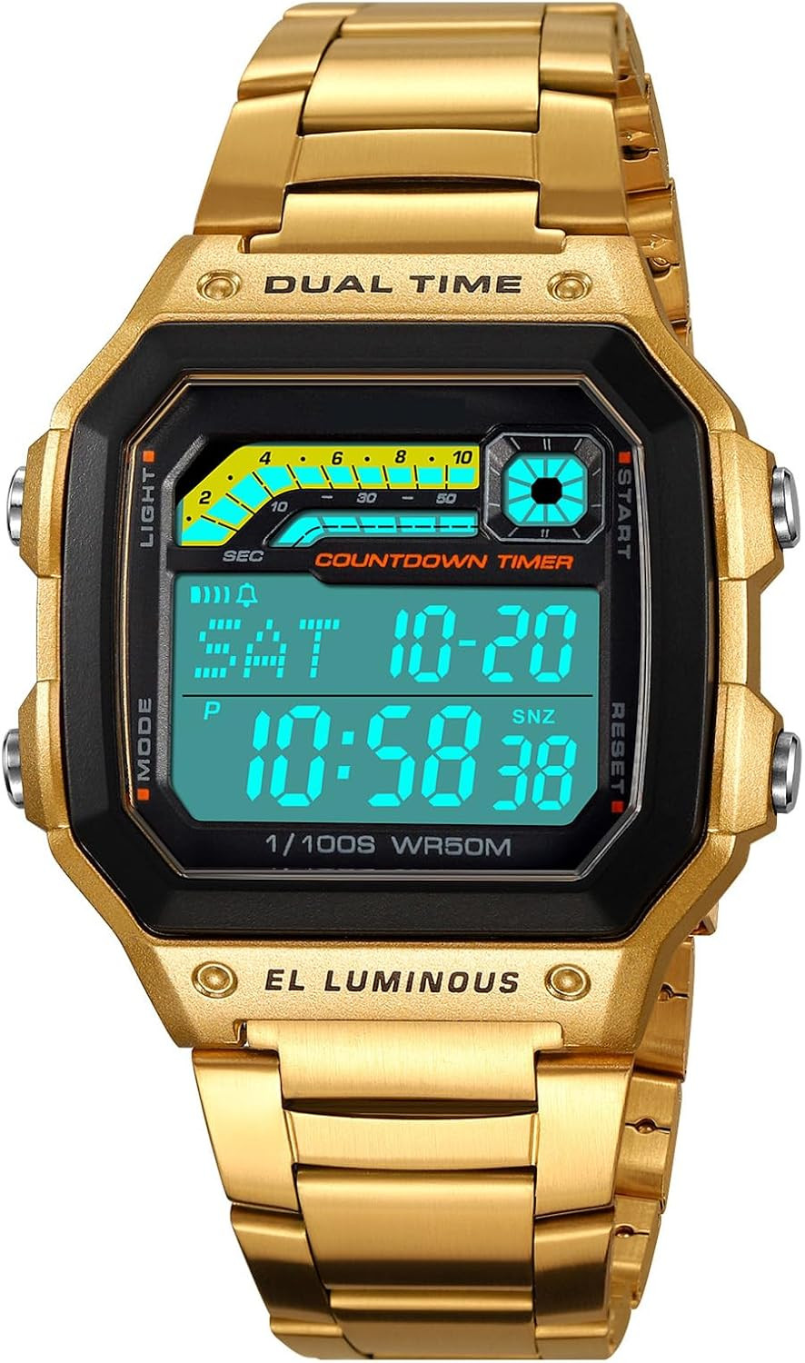 Men’S Digital Multi-Function Watches Dual Time Alarm Stopwatch Countdown Backlig