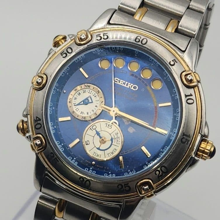 Seiko Yacht Timer Chronograph 6M37-6000 Blue Quartz Watch Japan 073639
