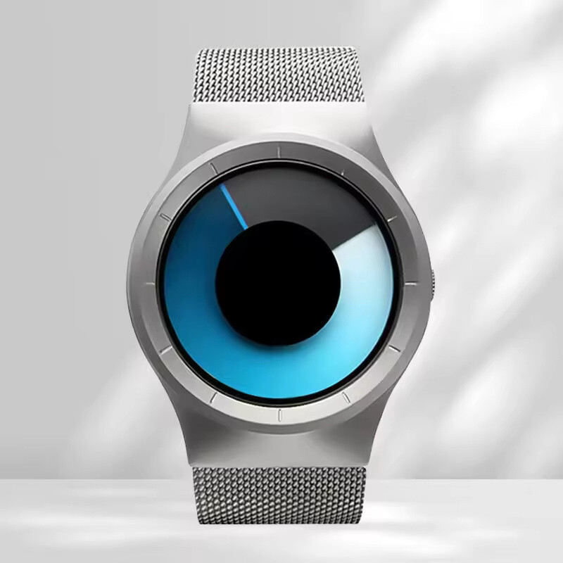 Numberless Watch – Liquid Blue Display – Fathers Day Gift Novelty Unique Unisex