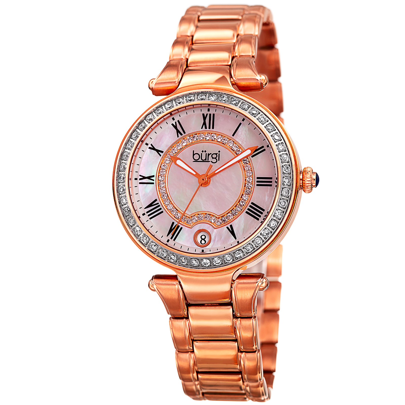 Women’s Burgi BUR165RG Swarovski Crystal Bezel Mother of Pearl Dial Date Watch