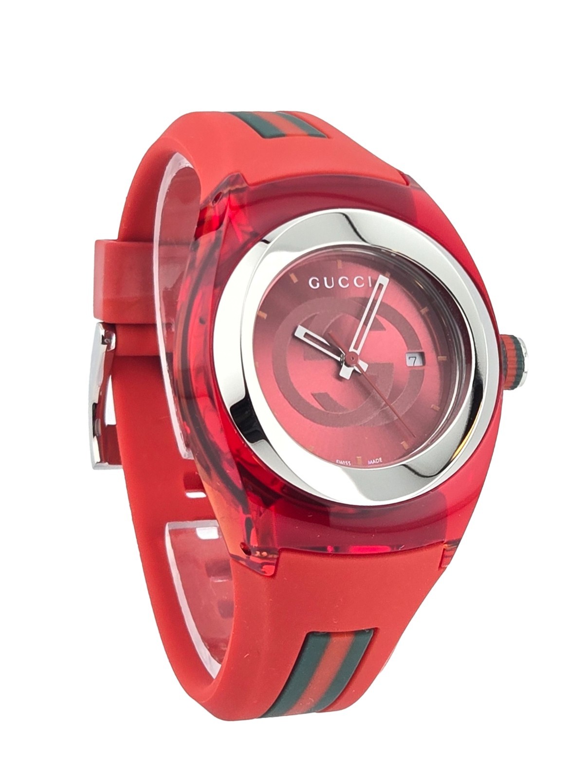 Gucci Sync L YA137303 Red Dial Transparent Case Women’s Watch
