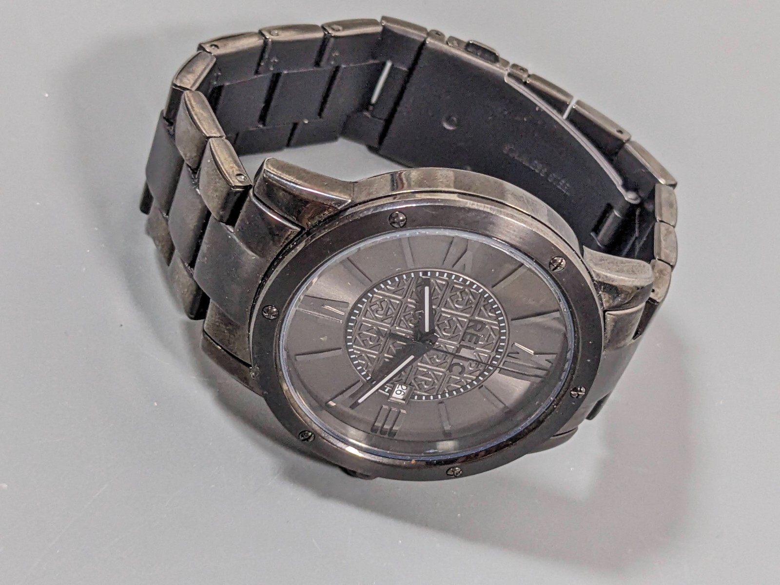 Relic Womans Gray Metallic Dial Round Case Stainless Band Watch 6.75 in Date