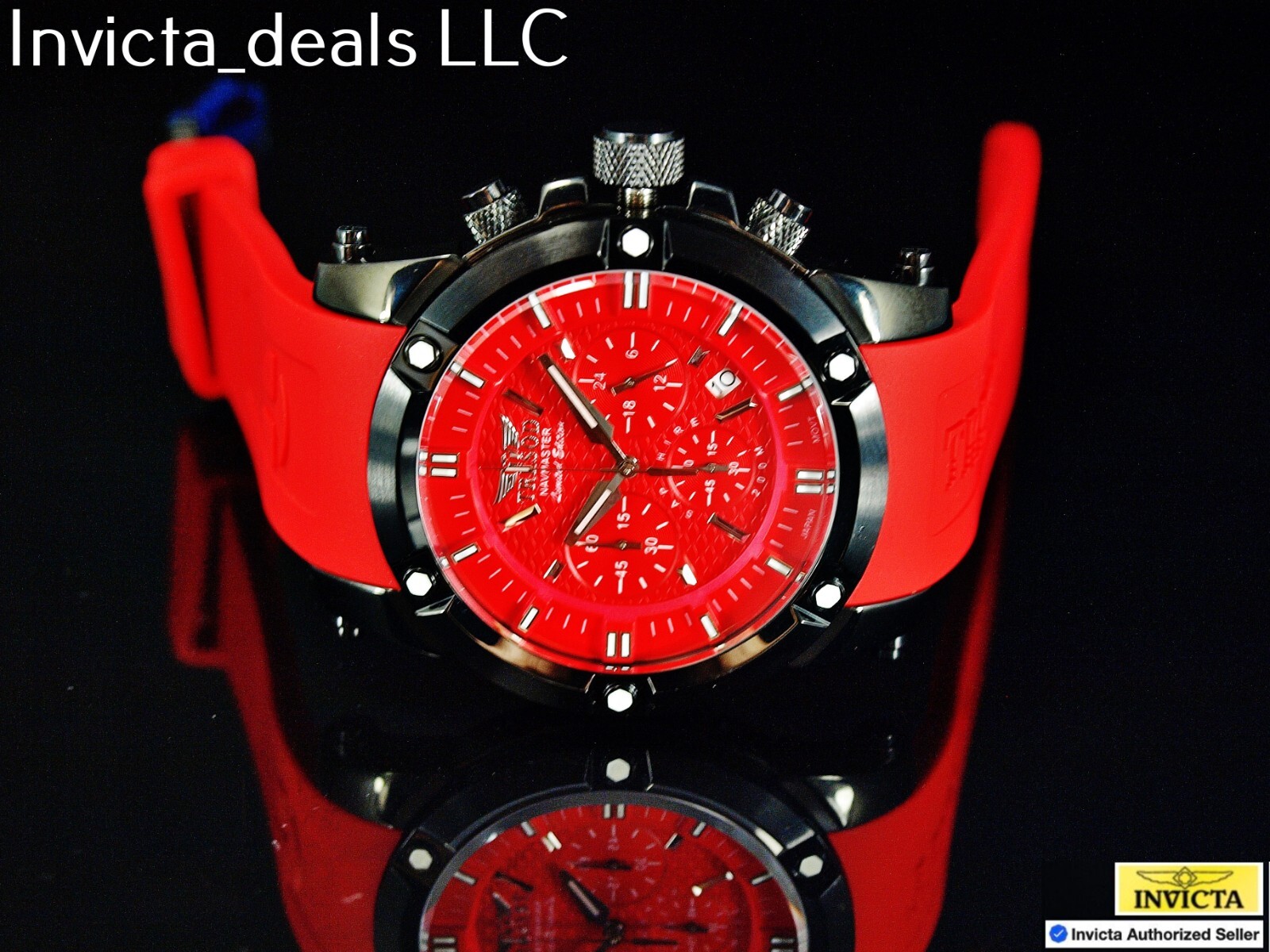 Tresod Men’s NAVMASTER Chronograph Red Dial Black Tone Sapphire Crystal SS Watch