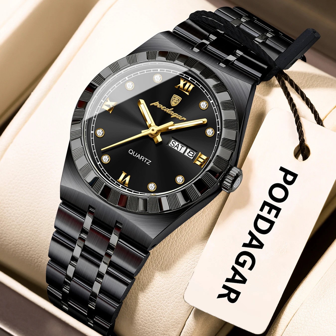 POEDAGAR Women Luxury Watch Quartz Stainless Steel Waterproof Week Date