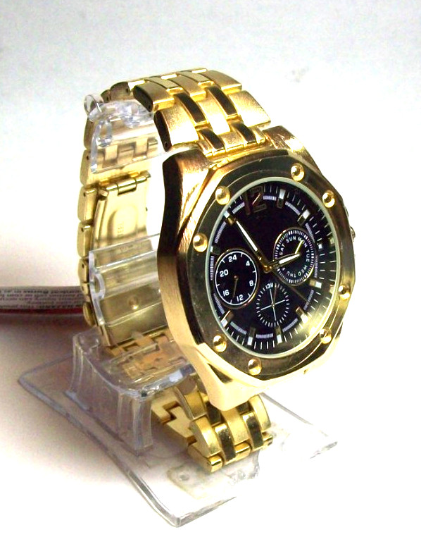Accutime Mens Watch w/Push Button Deployant Band fits 8.50″ New w/papers