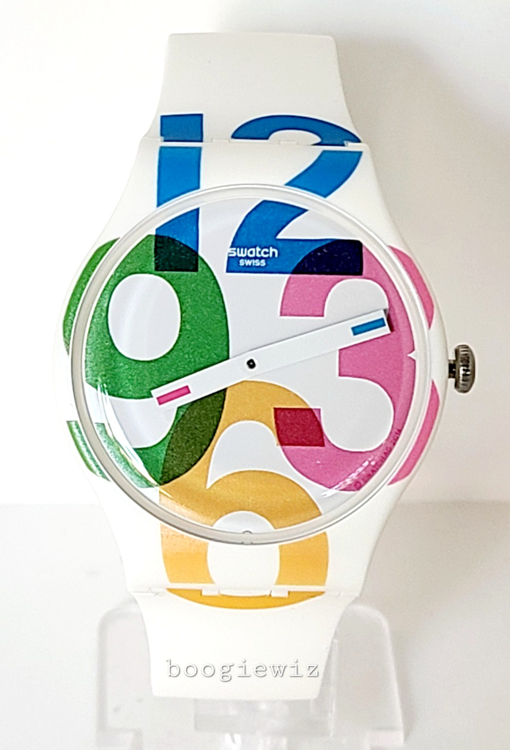 SWATCH, SWISS MADE, CLK WISE LARGE ASSORTED NUMBERS, SU0W117, NEW IN BOX