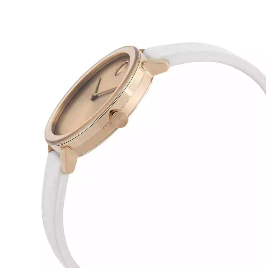 MOVADO BOLD 3600891 EVOLUTION ROSE GOLD DIAL WHITE LEATHER STRAP WOMENS WATCH
