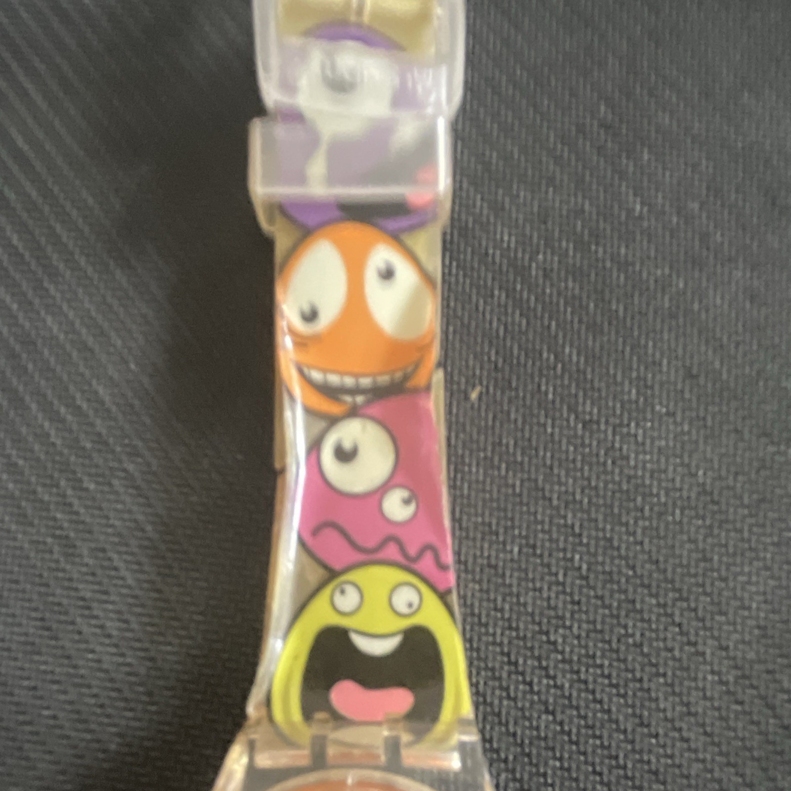 Swatch Bubbles Quartz Analog 34mm Clear Plastic Cartoon Orange Face