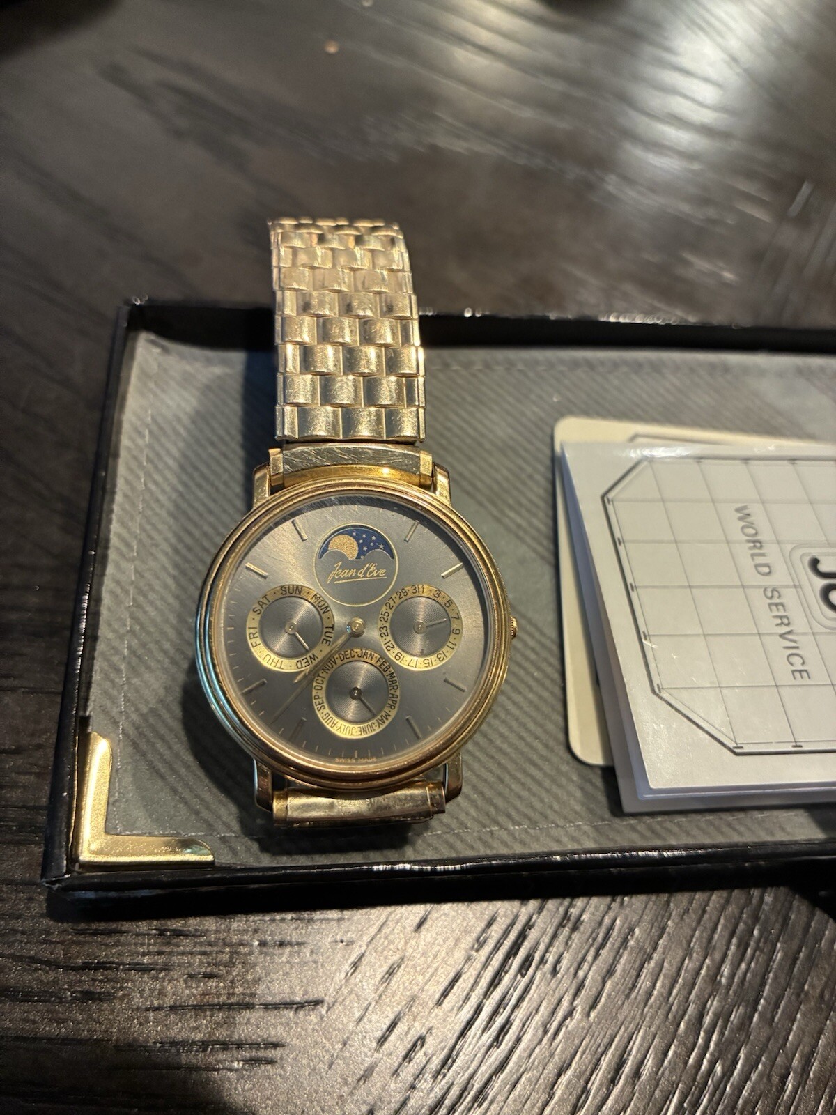 Jean d’Eve Moon Phase Swiss Watch #552451- Rare with Original Box