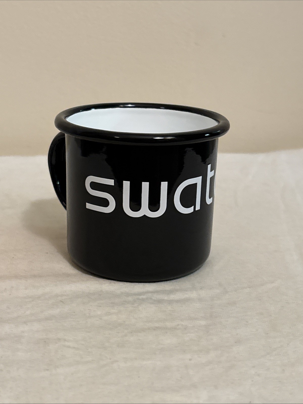 Swatch Watch Logo Promo Black & White Logo Enamel Steel Tin Cup Collectible