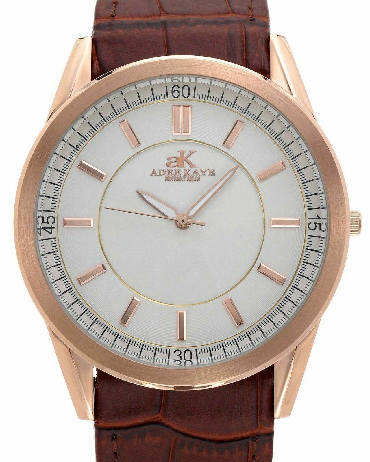 NEW Adee Kaye AK2219-MRG Mens Dark Red Leather & Stainless Steel Case Watch