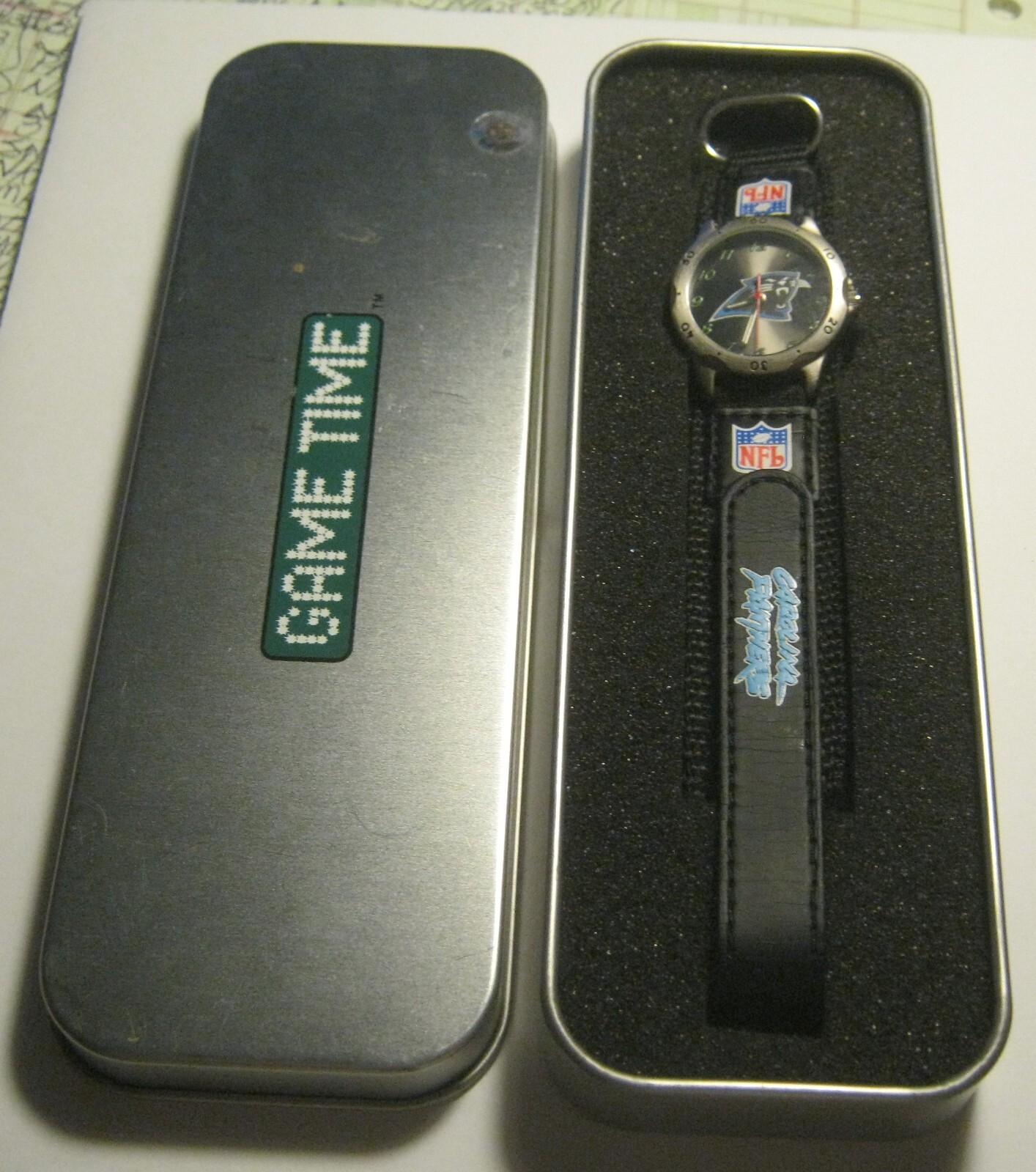 Game Time CAROLINA PANTHERS Ladies Sport Watch NEW in Tin w NEW BATTERY!!!