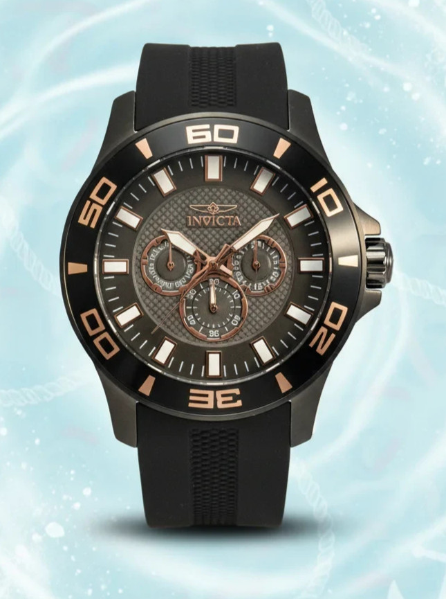 Invicta Pro Diver 35741 Quartz Chronograph Black Dial Gold Tone New 100m W/R NIB