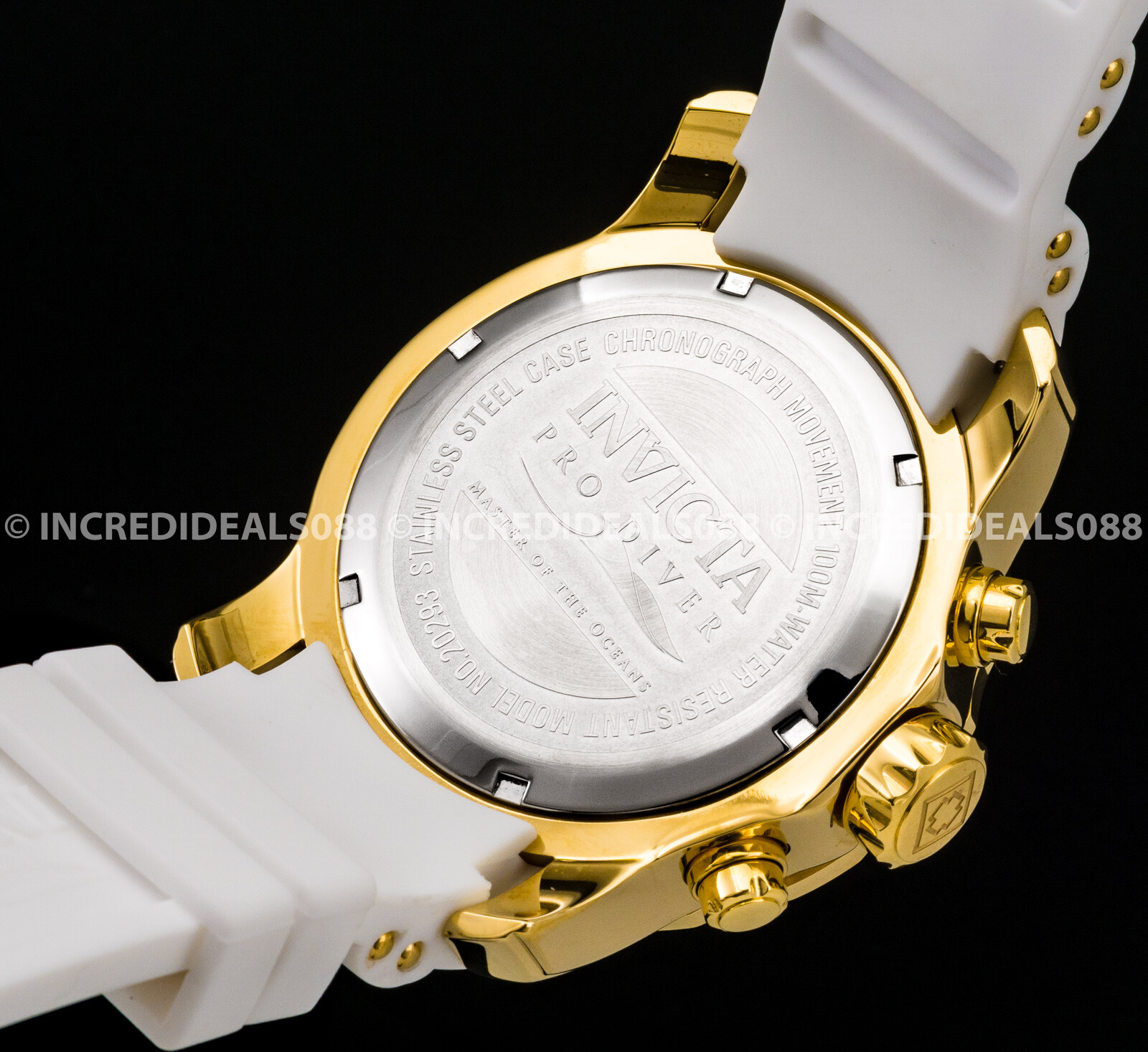 Invicta Men PRO DIVER SCUBA CHRONOGRAPH Gold Blue Silver Dial White Strap Watch