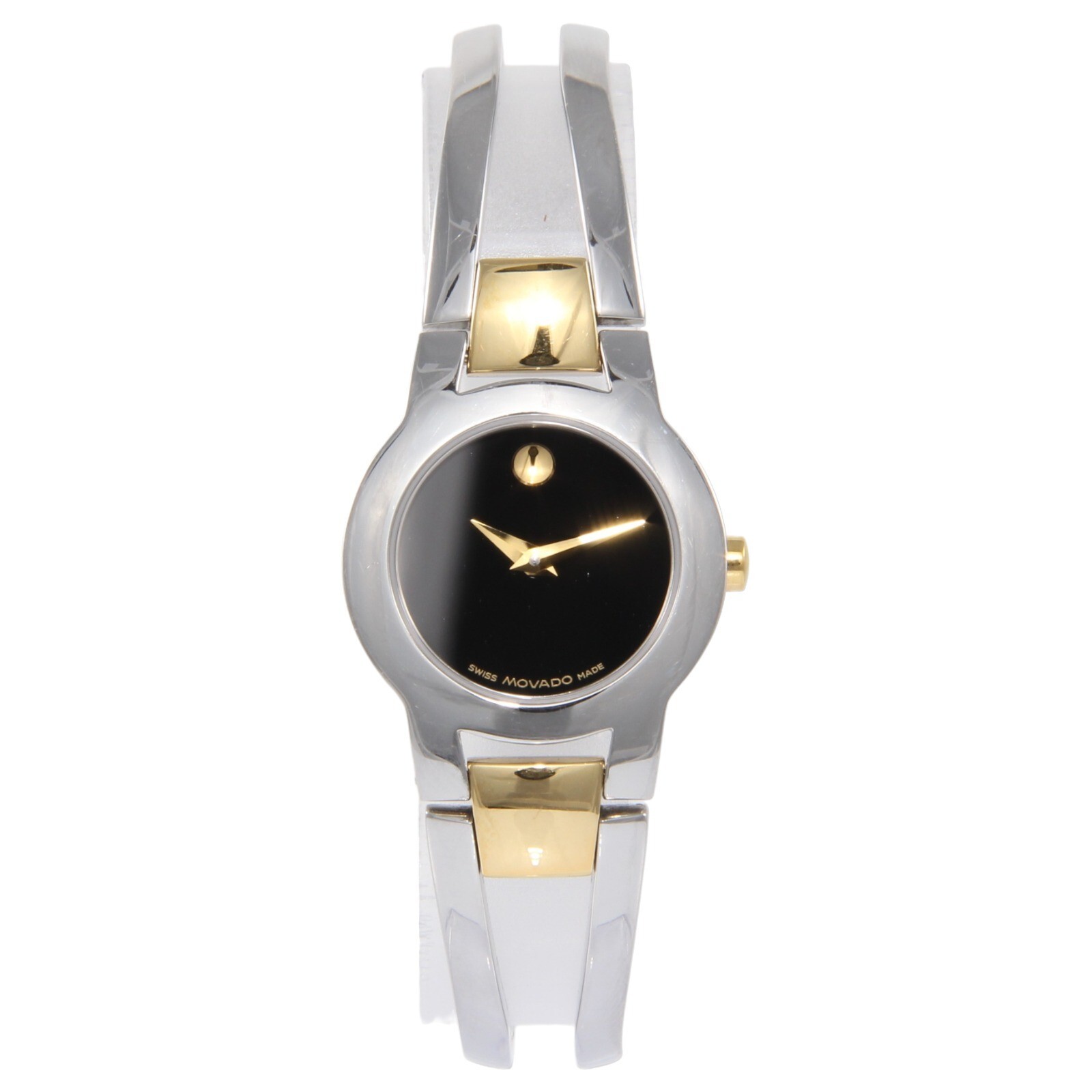Movado Amorosa 24mm Two-Tone Bangle Black Dial Quartz Watch 0604760