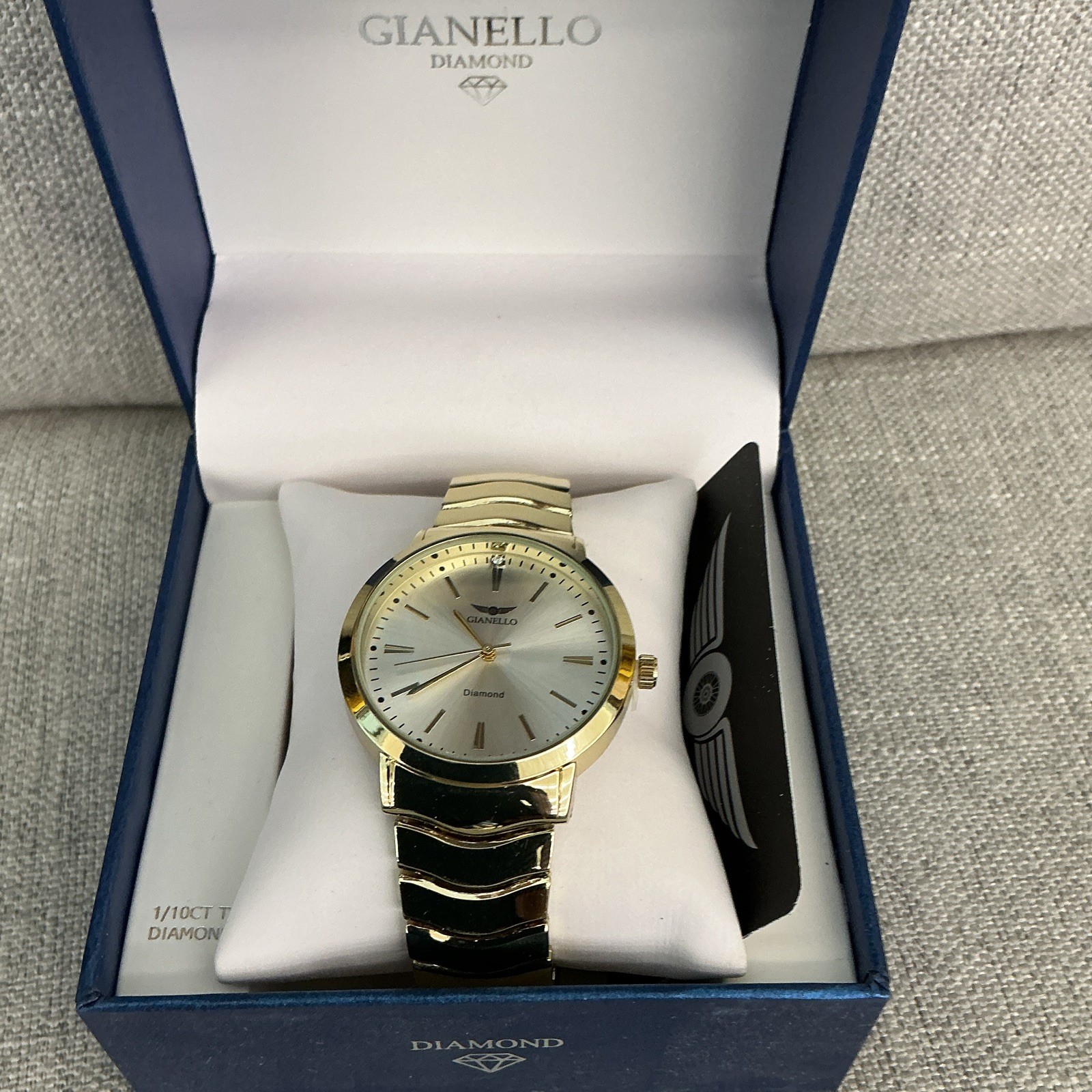 Gianello Diamond Quartz Analog White Dial Gold Metal Bracelet w/Box