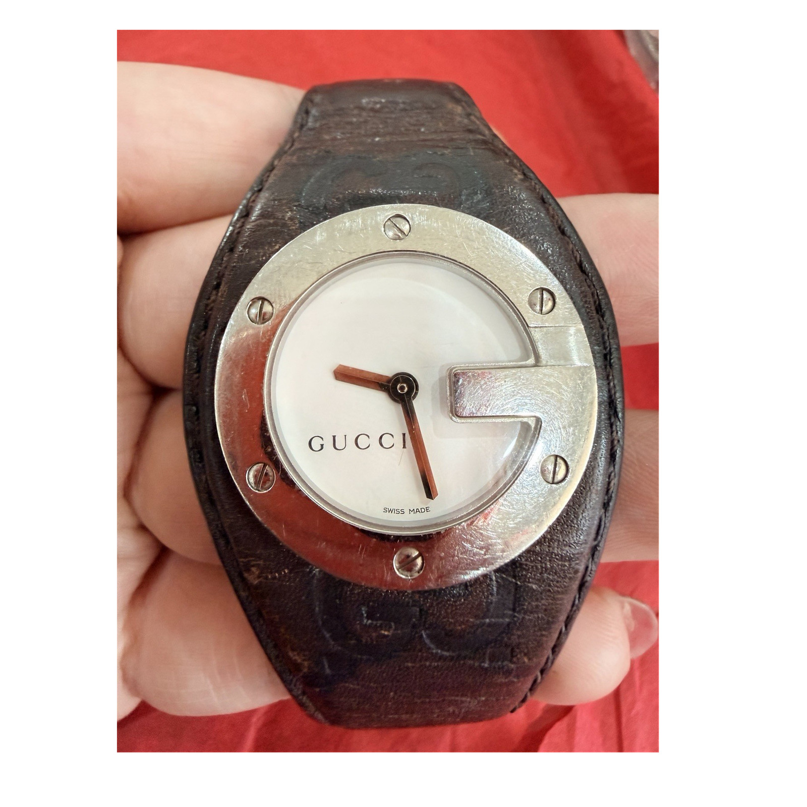 Gucci G Watch 104 Swiss Made Quartz Brown Leather Vintage AS-IS