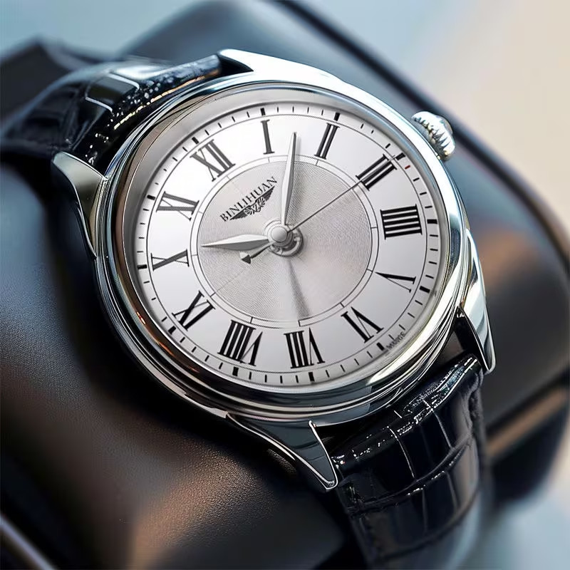 1pc Fashion Men’s Watch PU Leather Strap Alloy Silvery Dial