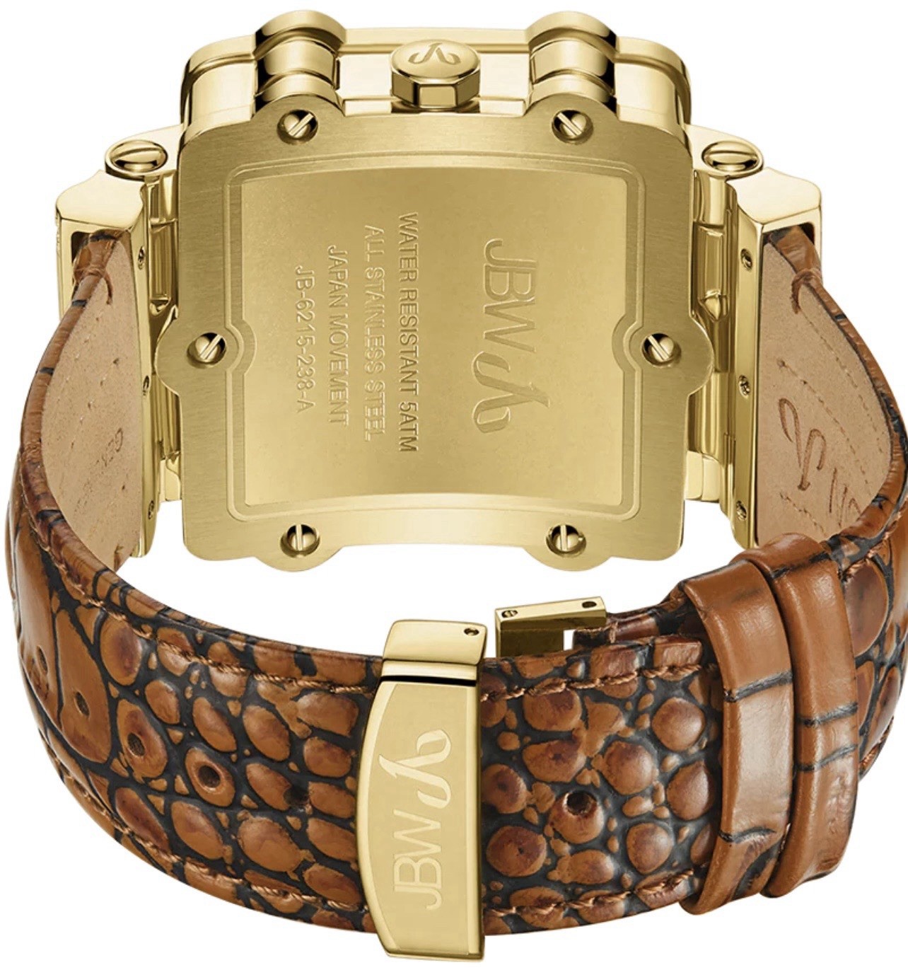 JBW Phantom Men’s Square Gold Tone Quartz Chronograph Date 50m Brown Leather