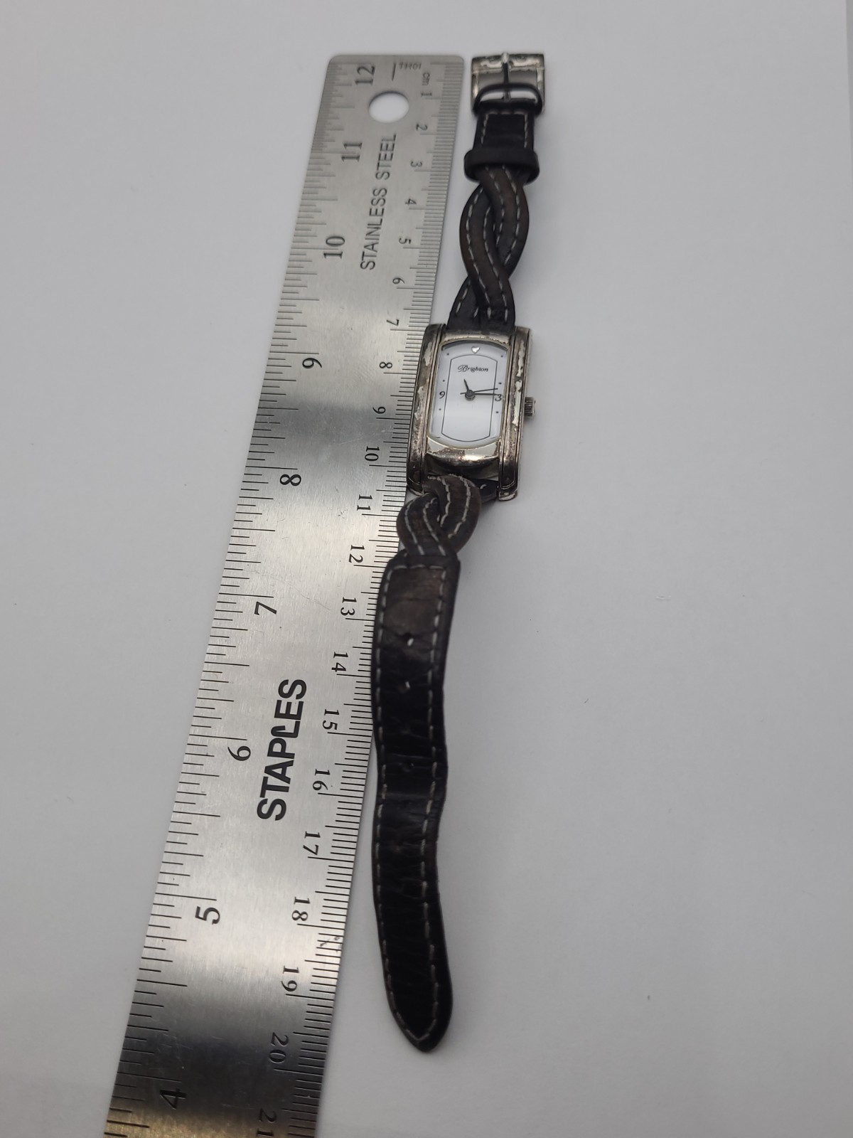 Brighton Winchester Rectangular Silver Plated Braided Band Dress Watch working