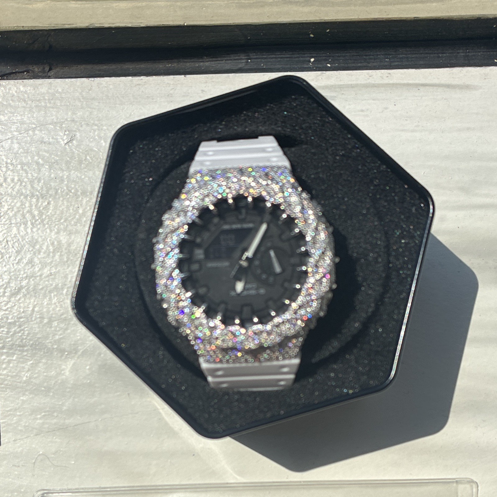 *ICED OUT* Casio G-SHOCK Analog/Digital Quartz White Resin Bling Box Papers
