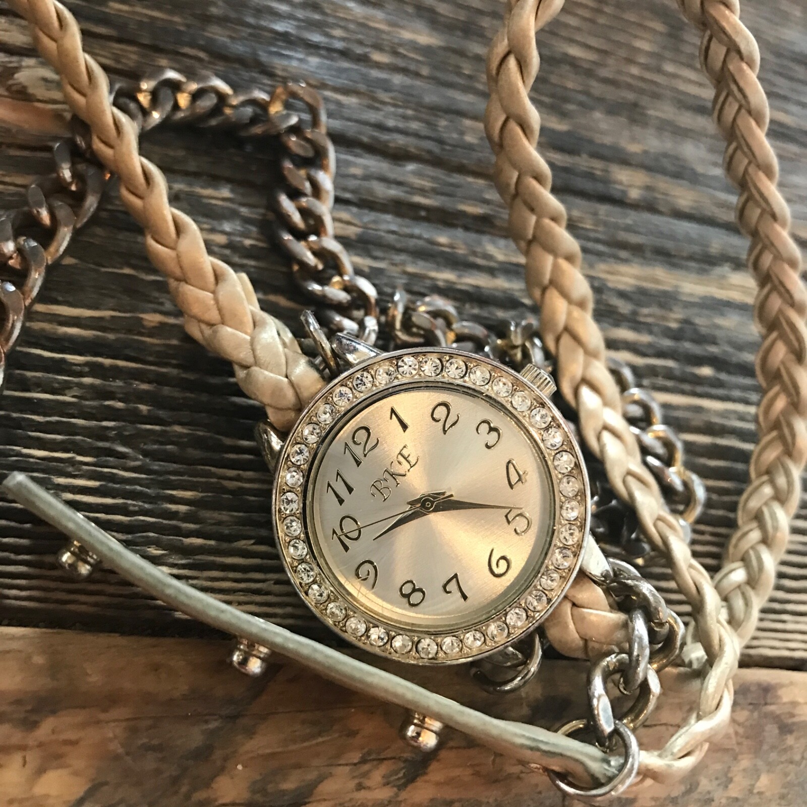 BKE / P.I. CO Women Wrist Watch wrap around chain bracelet strap New Battery