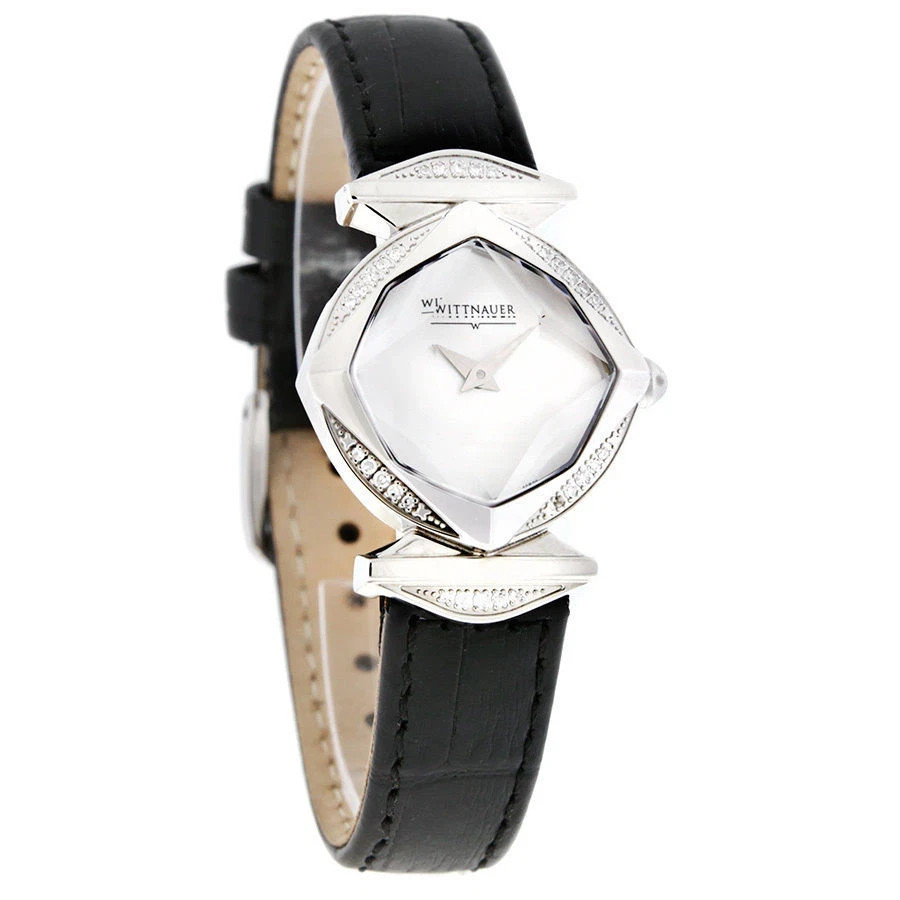 Wittnauer 10R20 Winter Garden 30 Diamond Black Leather Band Watch NEW