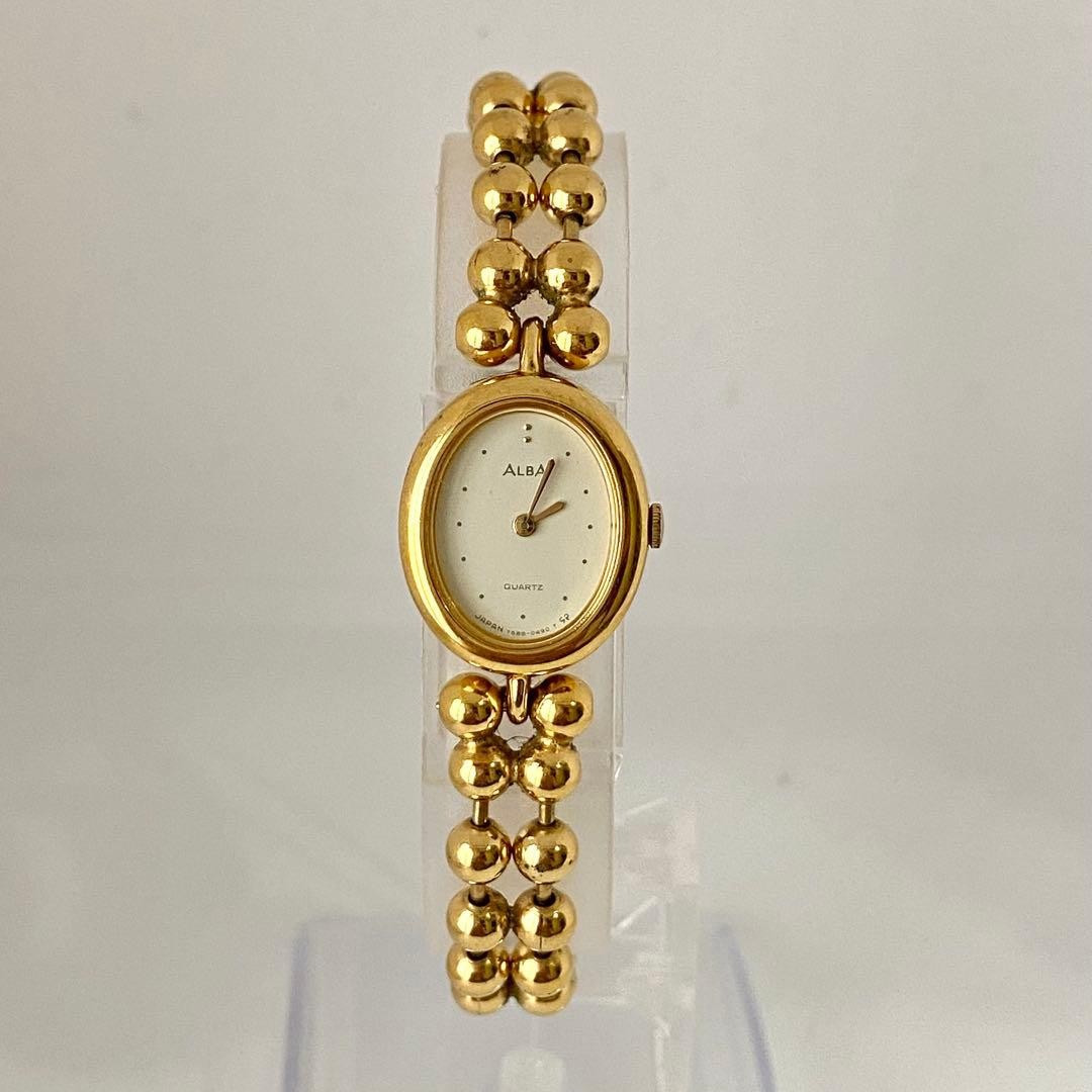 SEIKO ALBA Jewelry Watch Gold Oval 16mm Wrist 17cm 6.69in Running Japan