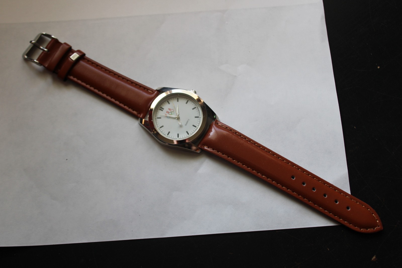 VINTAGE USA Olympics Watch With Brown Leather Band (NEW)