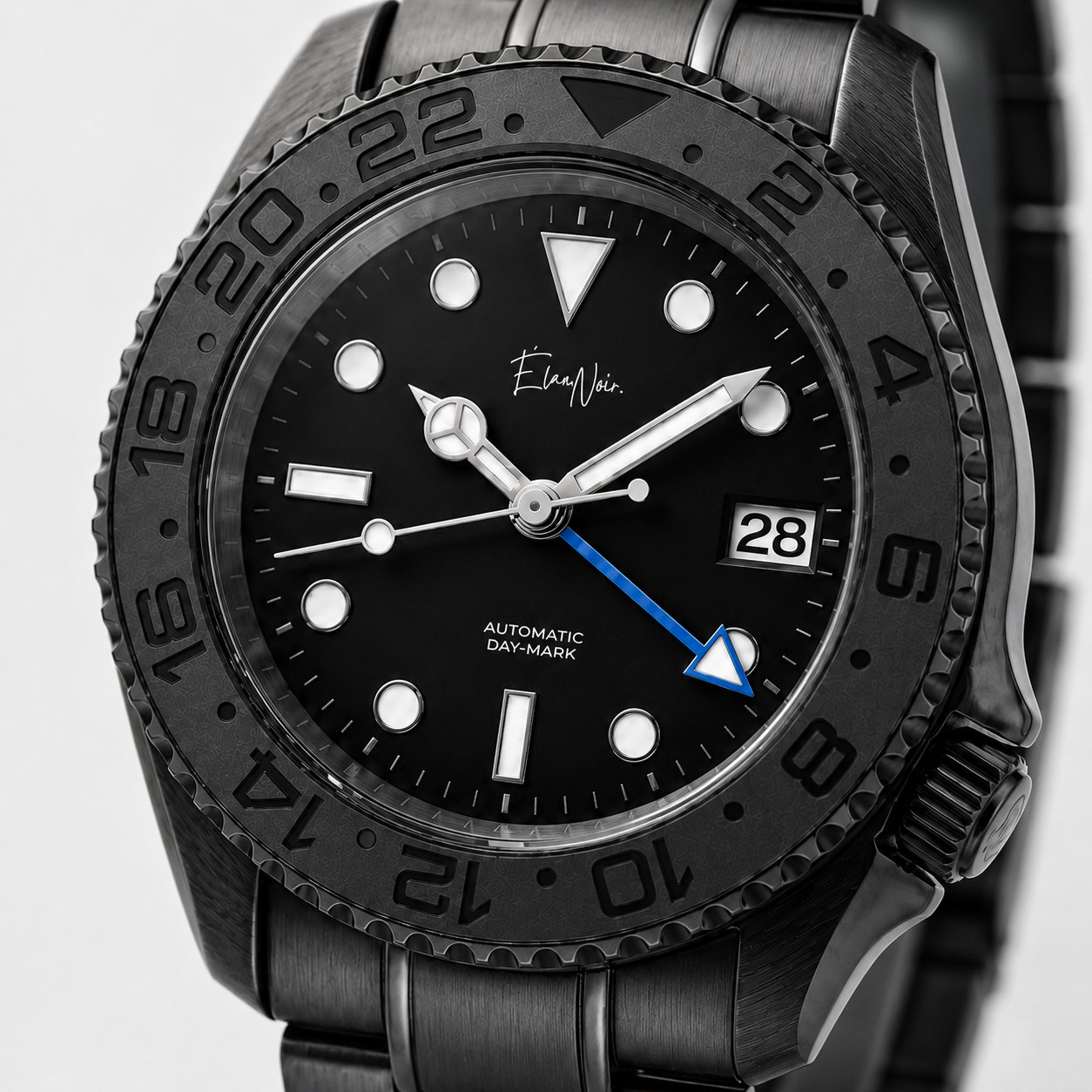 Élan Noir Automatic Day Date BLACK OUT/BLUE – 1 OF 1 CUSTOM WATCH EXTRELY RARE