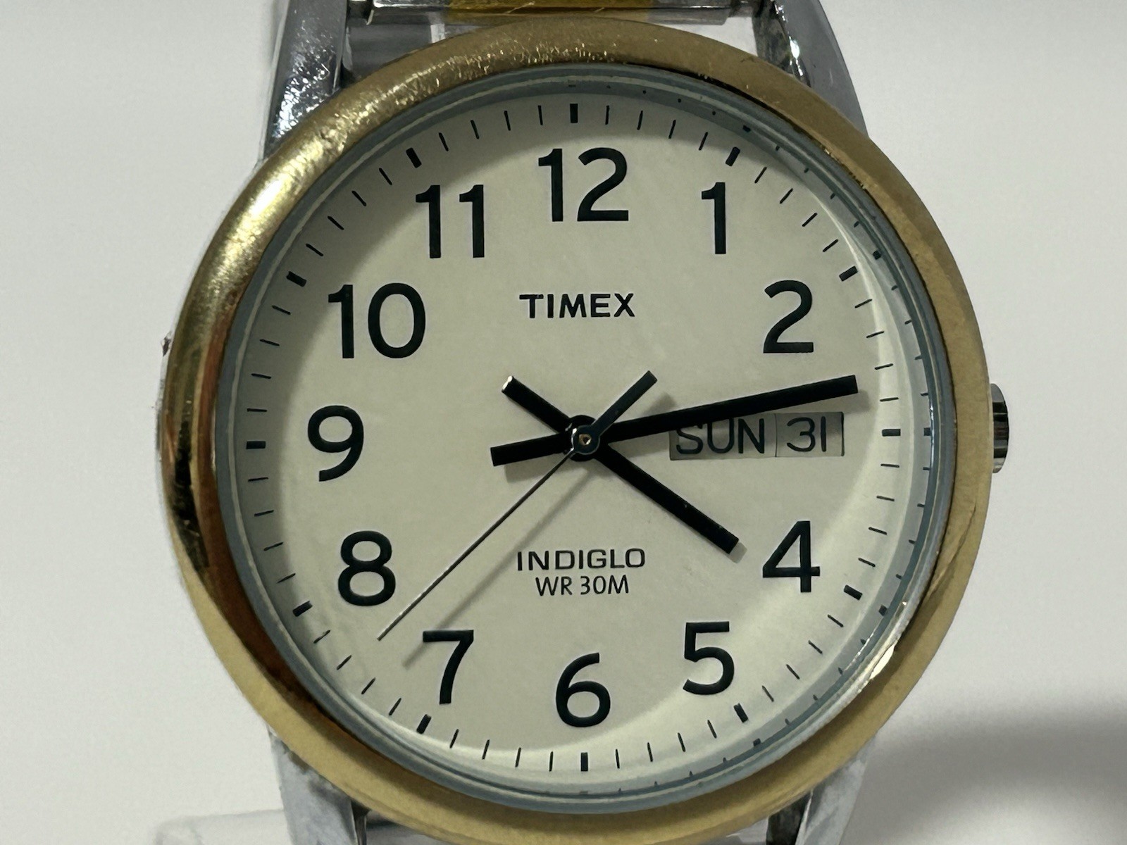 Timex Easy Reader Indigo Stretch Band Gold Silver Quartz Crème Face NEW BATTERY