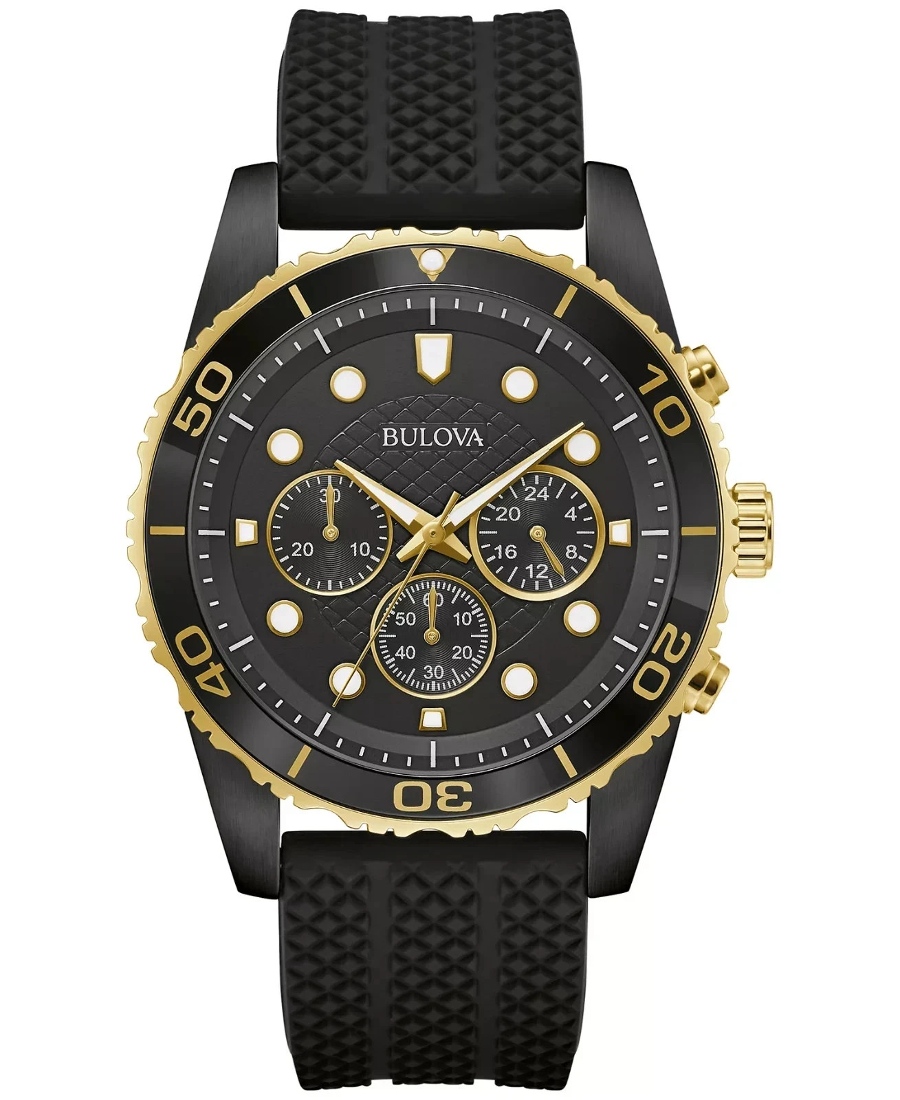Bulova Men’s Sport Chronograph Black Silicone Quartz Watch 43MM 98A297