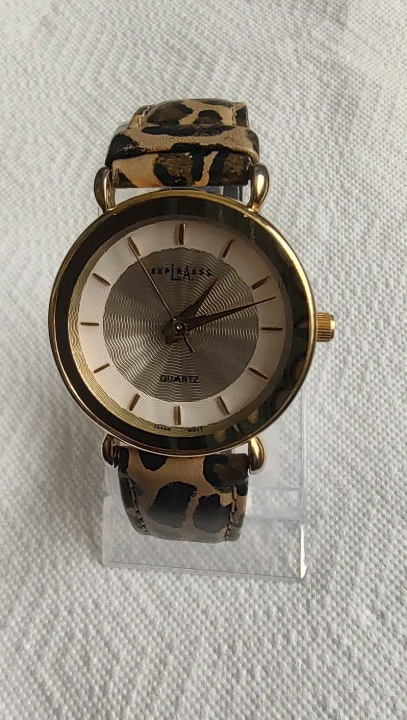 LA Express Watch Female Multicolor Genuine Leather Strap Gold Tone