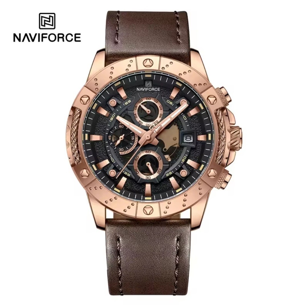 NAVIFORCE Mens Luxury Chronograph Business Watch Quartz Leather Strap Waterproof