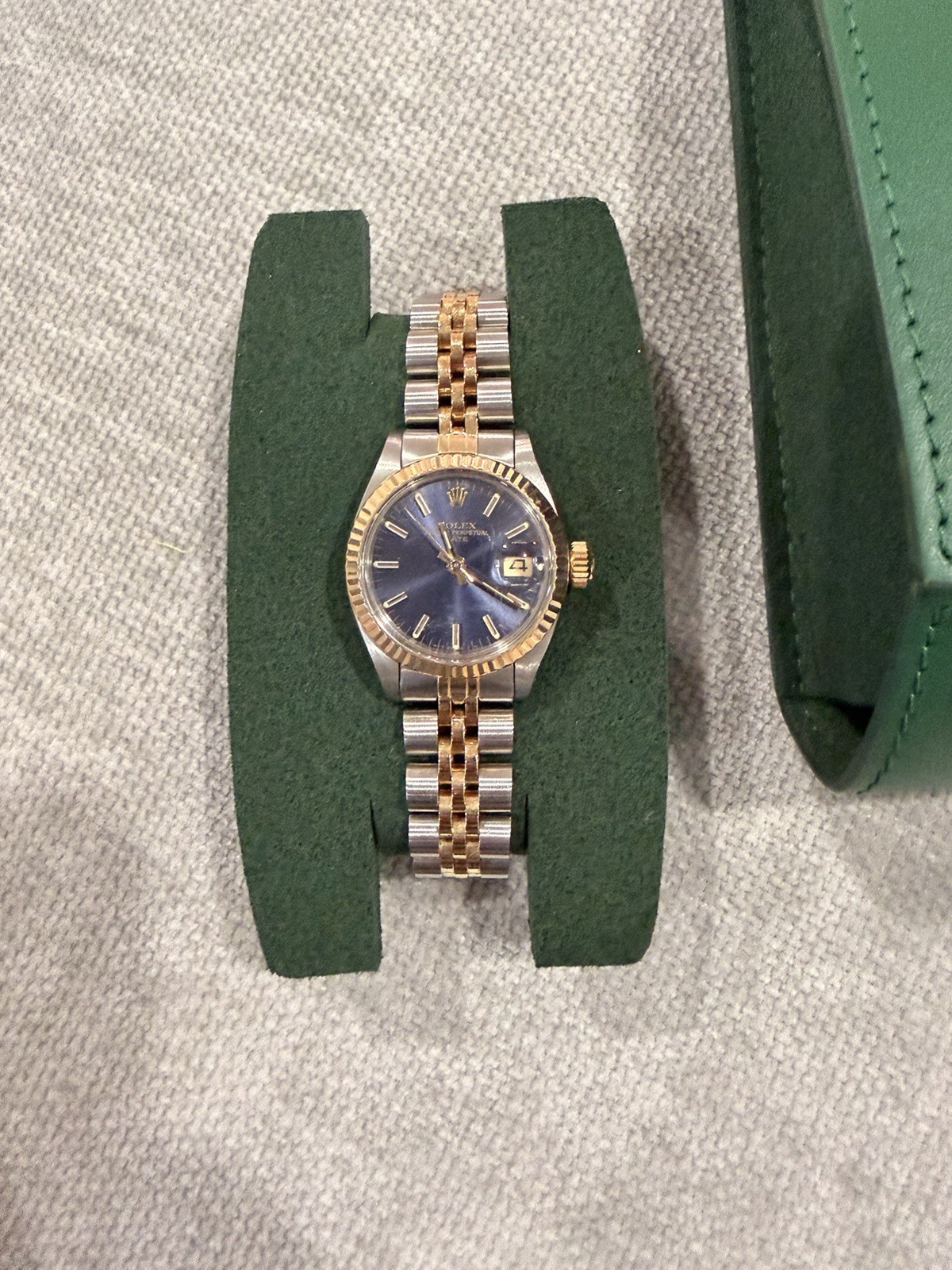 Vintage Rolex Lady Datejust 26mm Blue Dial 2-Tone Box Automatic 1970s