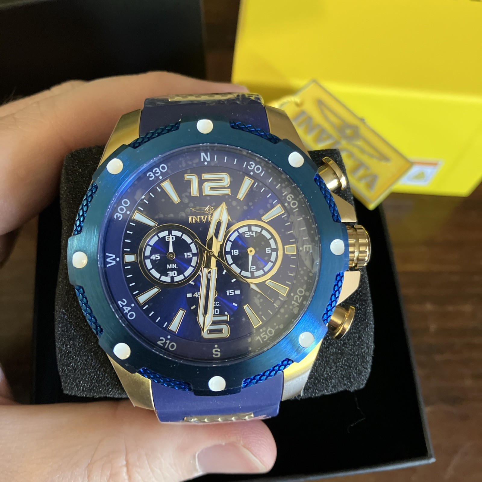 NIB 50mm Invicta I-Force Axis 39997 – 50mm Blue/Gold Chrono