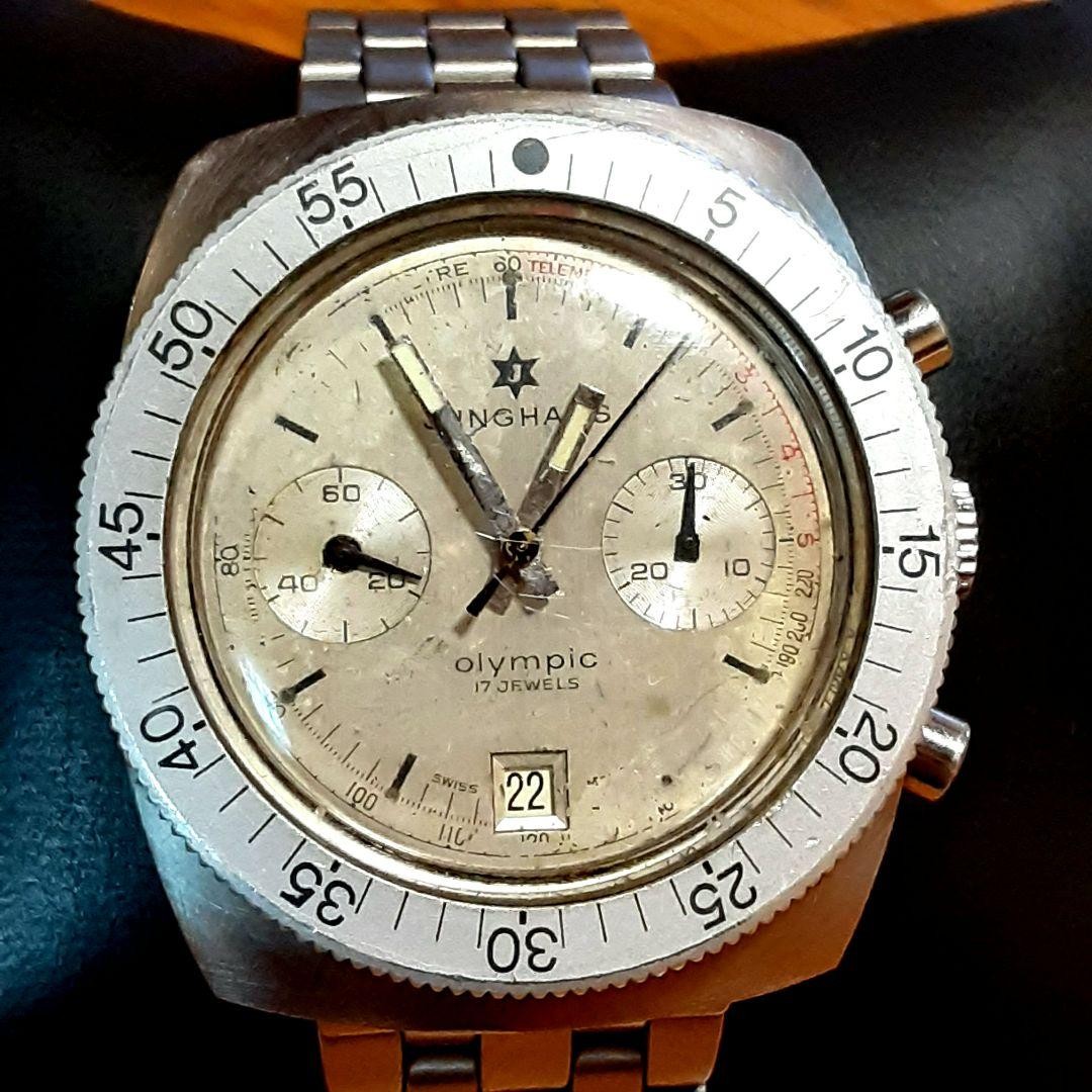 Working Junghans Olympic Date Chronograph 17cm 6.69in Manual Watch Japan