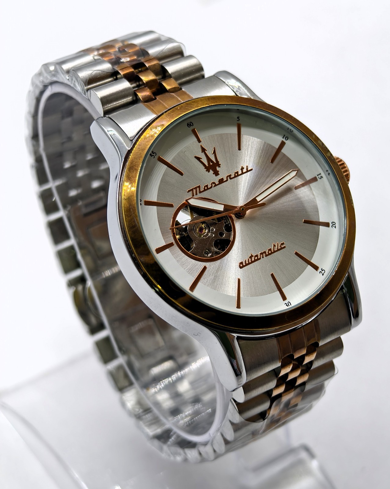 Awesome Maserati Automatic White Dial Dual Tone Band Analog Men’s Wrist Watch