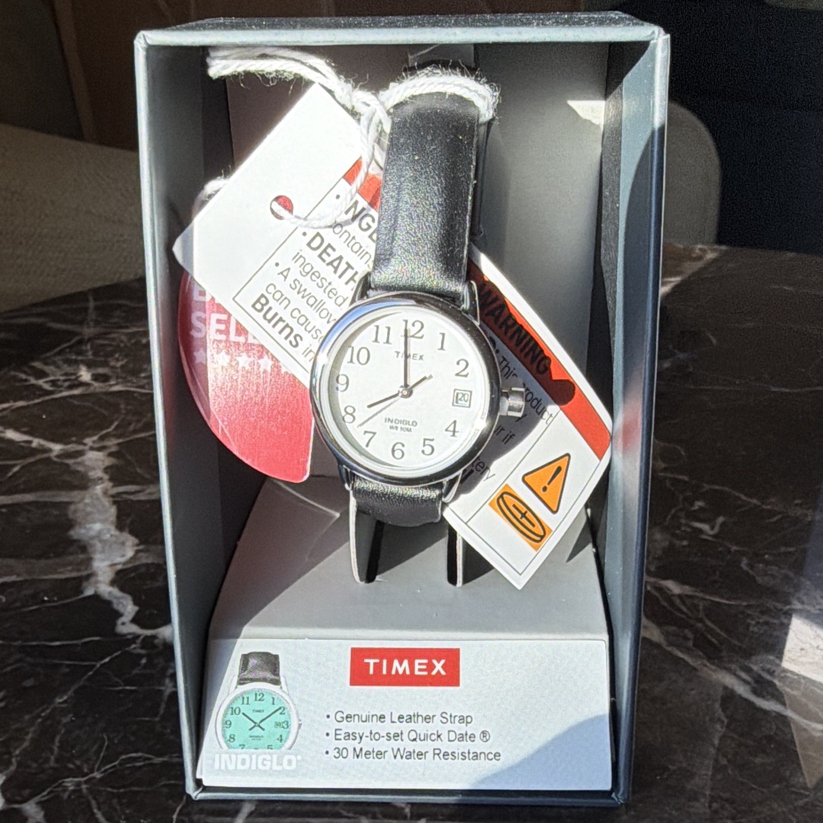 Timex Classics Women’s 25mm Quartz Watch White Dial Black Leather Date 30m