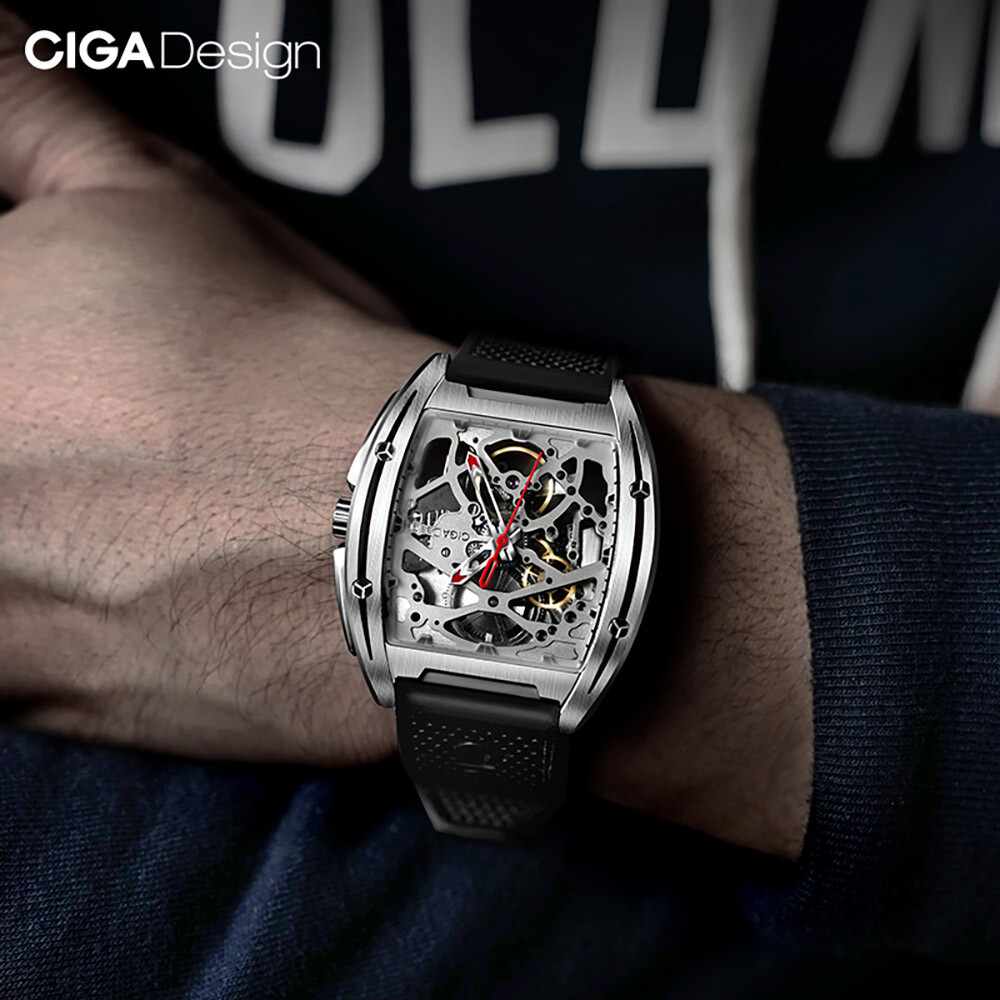 CIGA Design Z Series Automatico Scheletrato Acciaio Silicone Nero Orologio Uomo